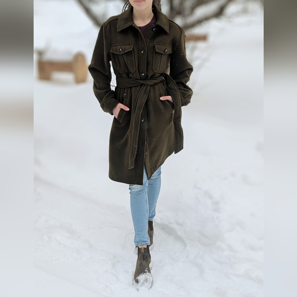 Women's Olive Belted Coat